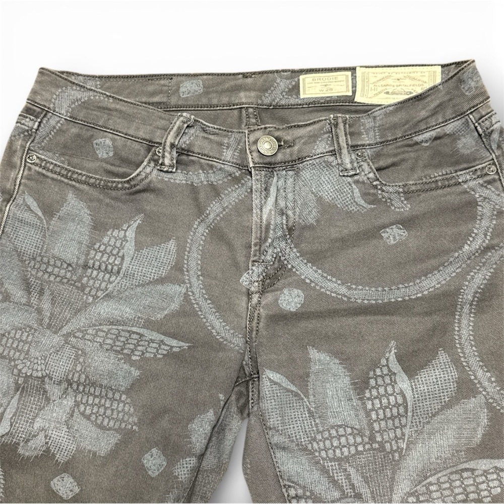 ALL SAINTS Low Rise Cropped Skinny Gray/Light Blue Floral Jeans Zipper at Hem 28 - Picture 6 of 13